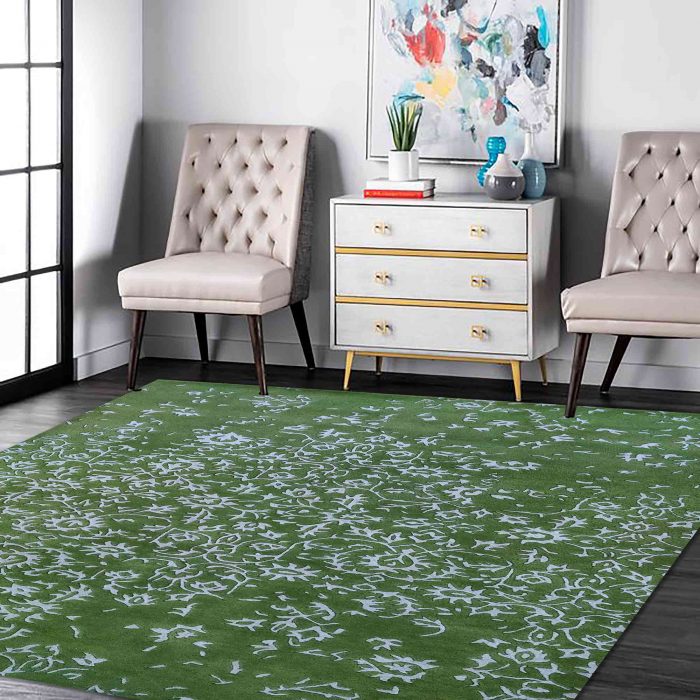 Green handtufted woollen carpet by home decor centro