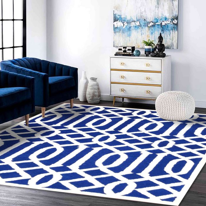 Handtufted Carpet blue and white modern design