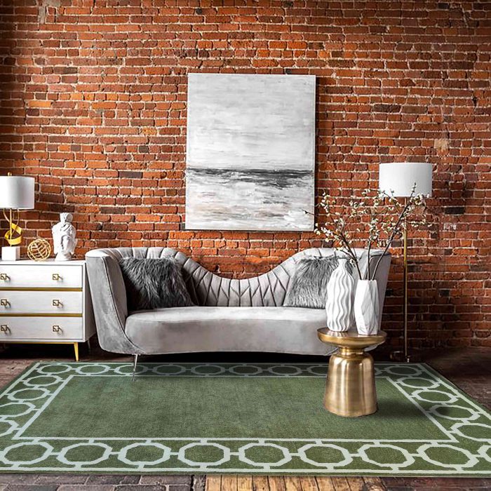 Greenish handtufted woollen carpet